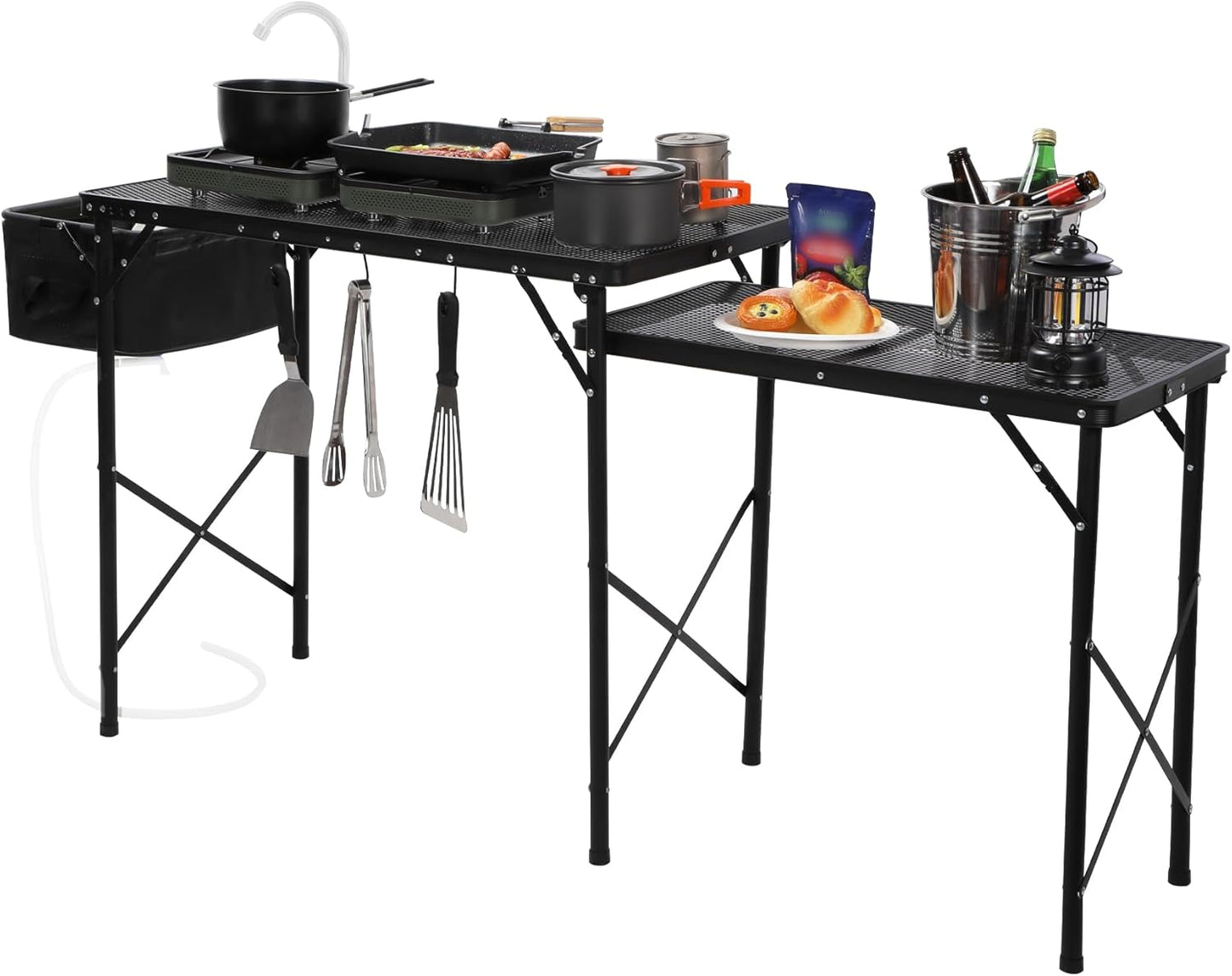 REDCAMP Portable Grill Table with Sink for Outside, Lightweight Aluminum Frame Folding Grill Stand Table with Adjustable Height for Camping Picnic Cooking BBQ, 36 x 20 x 31 in, Black