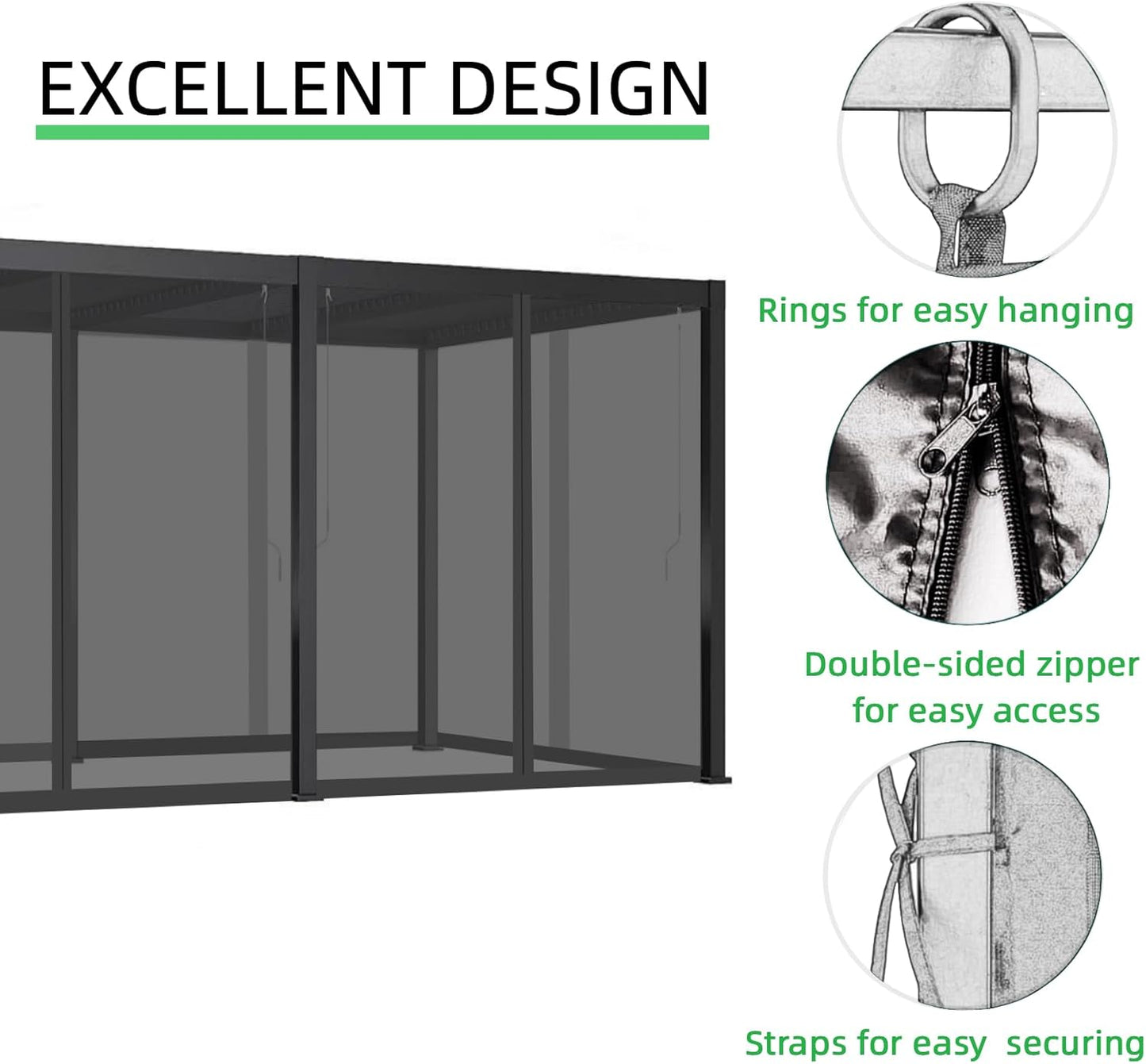 12x20FT Mosquito Netting for Gazebo,Pergola,Pop up Canopy Tent,6-Panel with Zipper for Outdoor Patio,Backyard (Black,Mosquito Net Only)