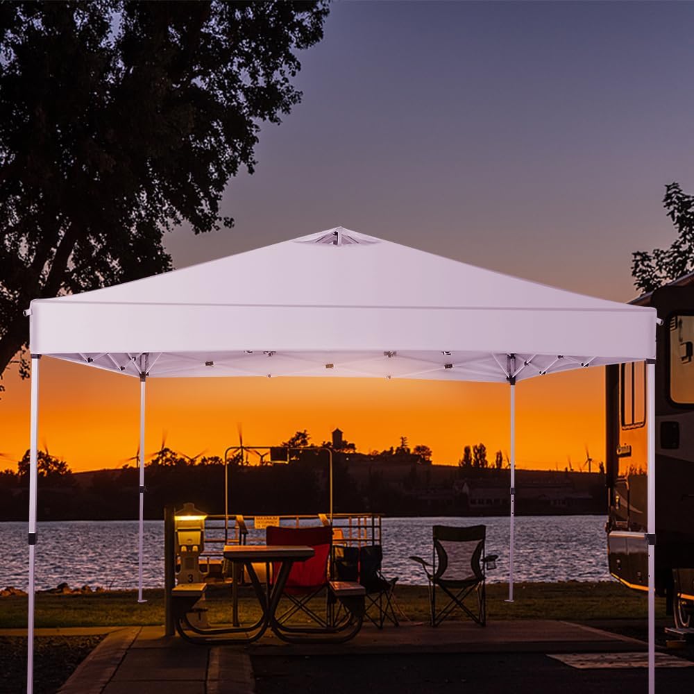 10x10 Pop Up Canopy Tent – One-Person Setup, Waterproof & UV-Blocking, Heavy-Duty Steel Frame, Wheeled Bag & Sandbags – Outdoor Shade for Beach, Camping, Backyard, Tailgate, Events (White)