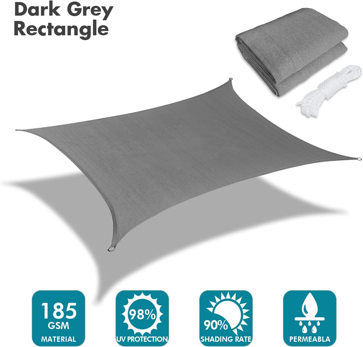 KANAGAWA 6'X24' Dark Gray Custom Size Sun Shade Sail Rectangle UV Block Canopy Cover for Patio Backyard Lawn Garden Outdoor (Customized Available)