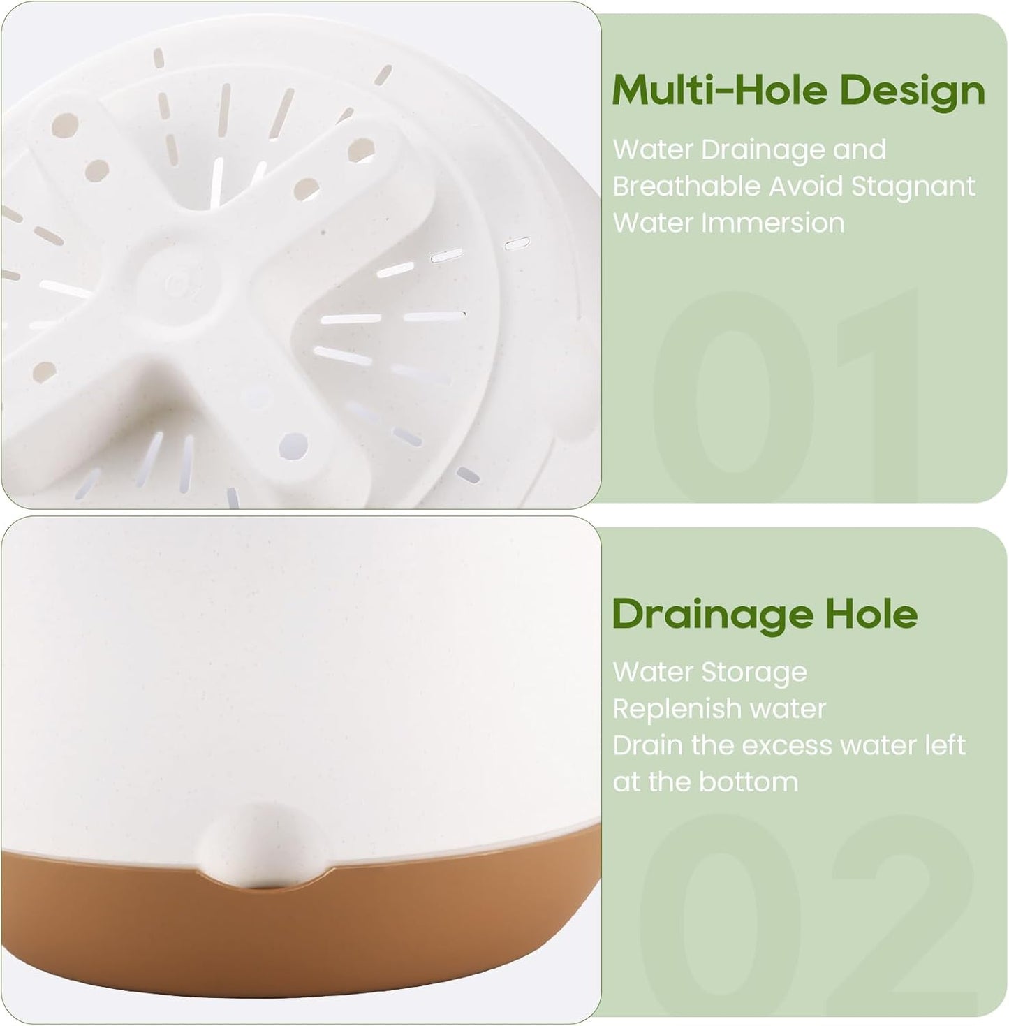 10 Inch Hanging Planter, 2 Pack Hanging Plant Self Watering Pot with Drainage Holes and Saucers, Hanging Baskets Flower Pots with Macrame Rope Hangers for Garden Home -White