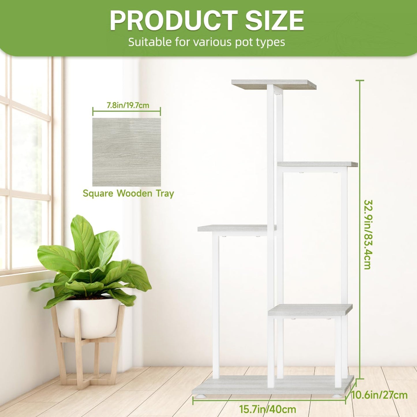 iDavosic.ly 5 Tier Plant Stand Indoor, Tiered Corner Plant Shelf for Multiple Plants, Metal Wood Tall Plant Display Rack Flower Holder for Patio Porch Garden Balcony Bedroom, White