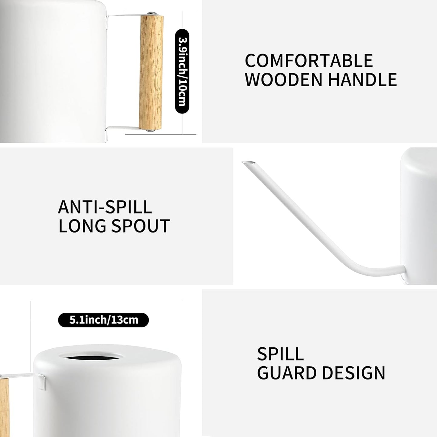 1.5 Liter Watering Can for Indoor Plants, House Plants, Flower Watering, Outdoor Plants - Small Metal Watering Can with Long Spout (White)