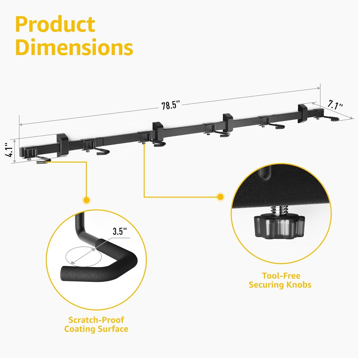 monTEK Enhanced Garage Bike Rack, Adjustable 6 Bike Hangers for Garage, Equipped with 78.5in Extended Rail to Accommodate Various Bicycle Sizes, Heavy-Duty Steel Bike Wall Mount, Max Capacity 330 lbs