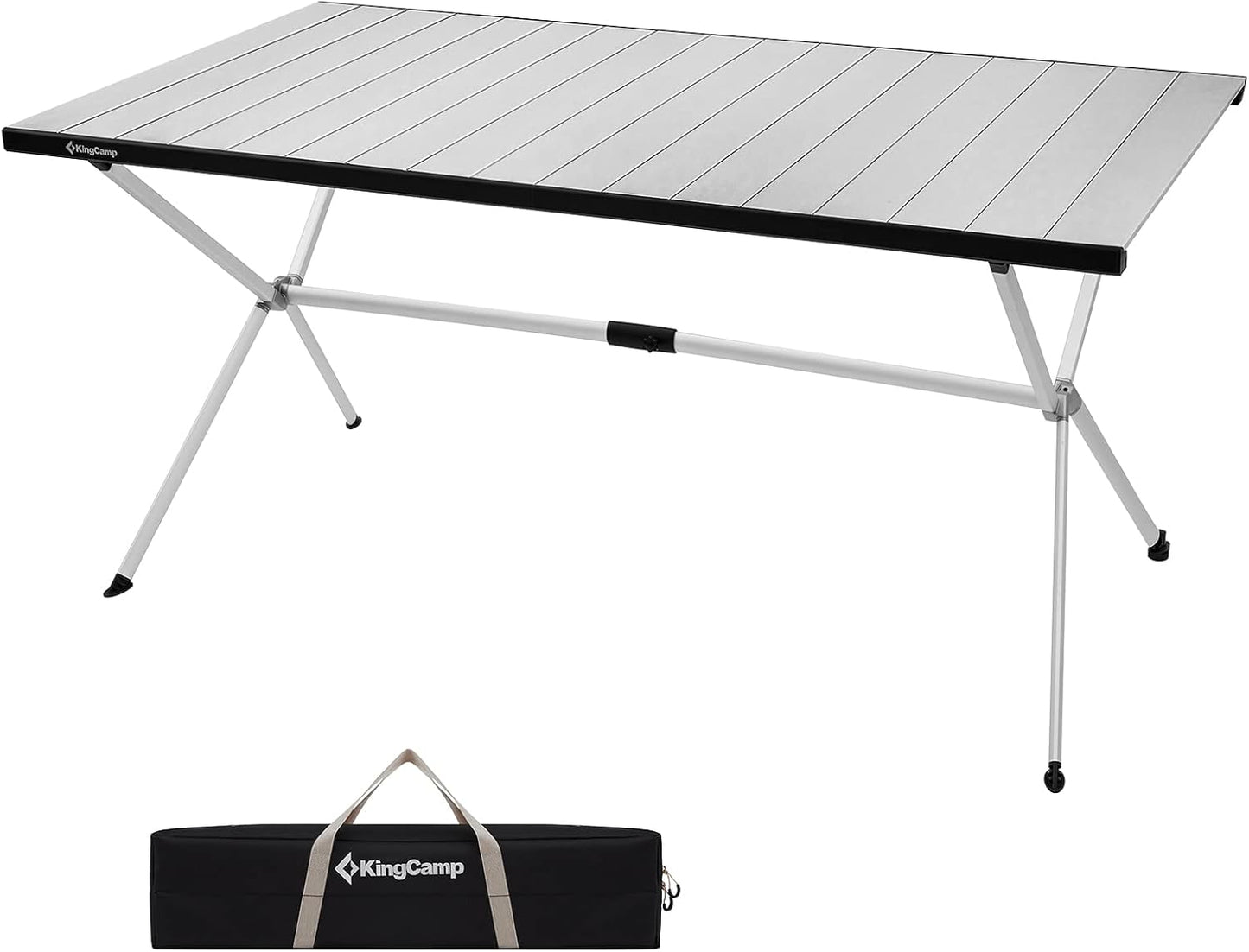 KingCamp Camping Table Roll up Aluminum Folding Table Lightweight Large Portable Foldable Camp Table for Picnic Camping Barbecue Backyard Beach Tailgate Indoor Outdoor, 4-6 Person, Support 176lbs