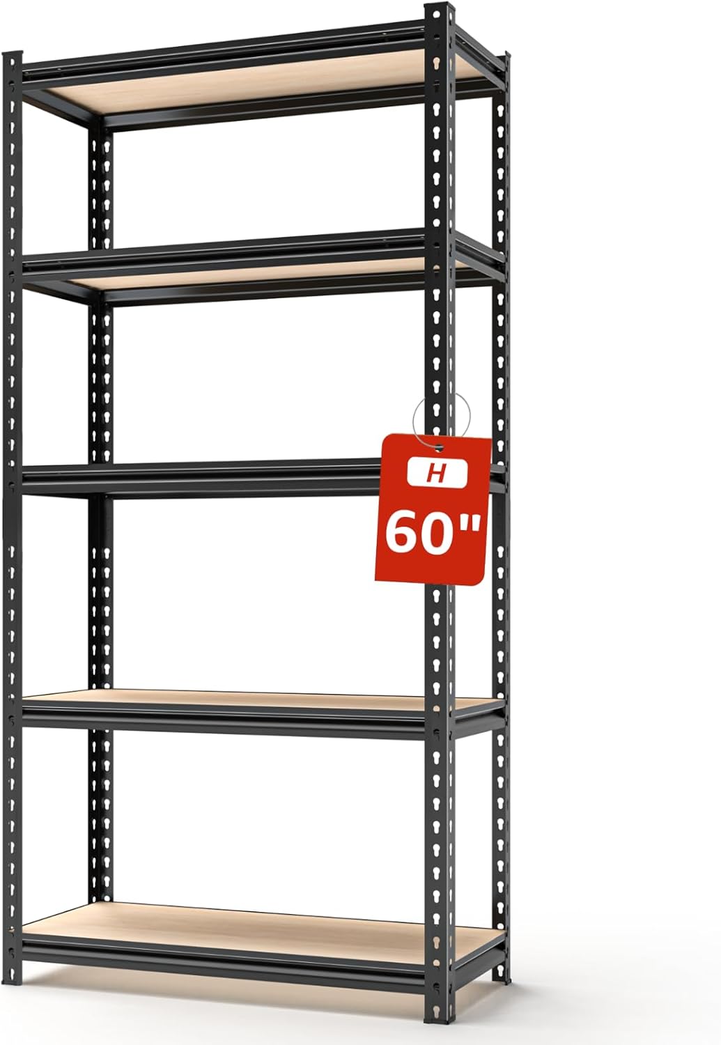 5 Tier Adjustable Heavy Duty Metal Shelving Unit, 60" H x 28" W x 12" D, Utility Rack, Garage Storage Shelves for Kitchen, Basement, Warehouse, Living Room, Classroom, Black