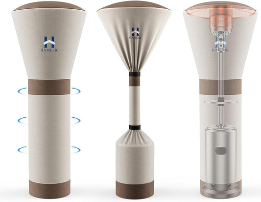 HAMLER Patio Heater Covers, Outdoor Heater Covers Waterproof with Zipper, Outdoor Patio Heater Cover Fits up to 89"H x 33"W x 19"W, Heavy Duty Heater Covers for Standing Heater, Brown & Beige