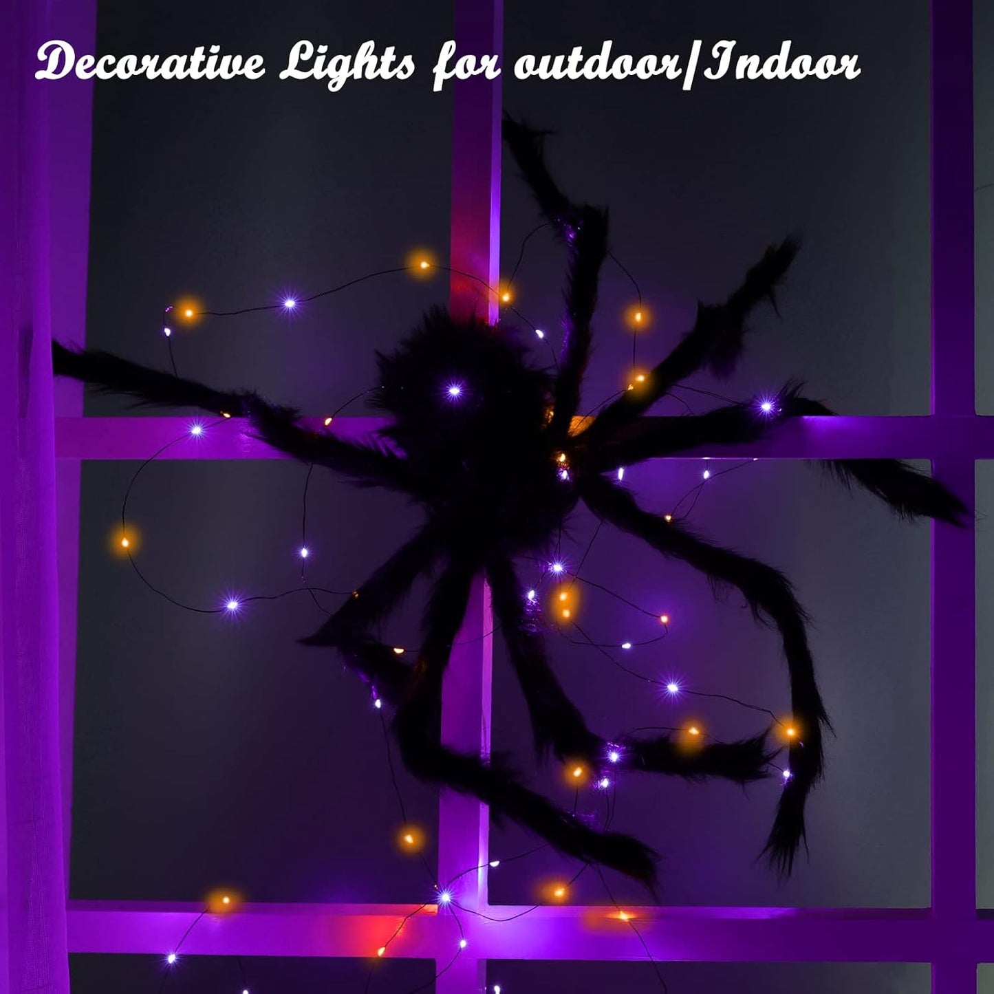 Lomotech 2 Pack Solar Lights, 33ft 100LED Orange Purple Twinkle Fairy Lights Waterproof 8 Modes Outdoor for Halloween Party DIY Decoration Black Wire