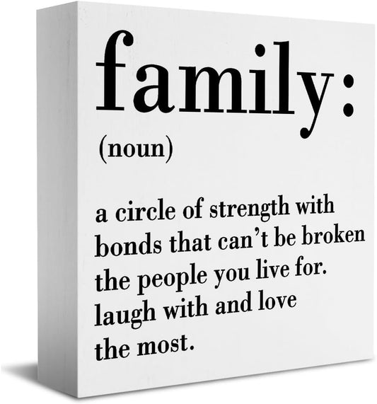 Family Noun Family Quotes Desk Decor Wooden Box Sign Inspirational Rustic White Wood Block Plaque Box Sign for Home Farmhouse House Kitchen Bathroom Living Room Shelf Table Decoration