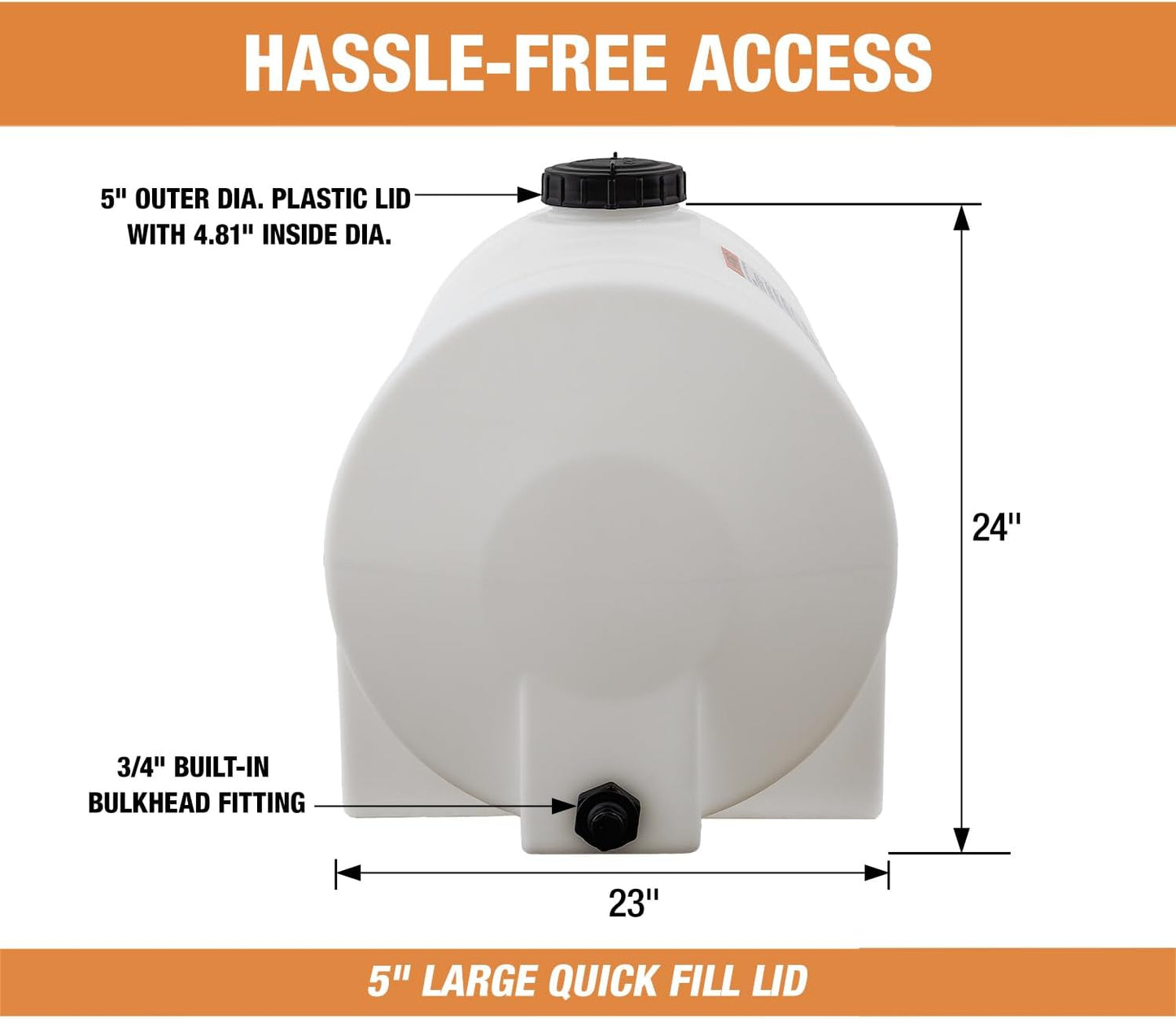 RomoTech 82123939 Horizontal Polyethylene Reservoir Water Tank w/Legs, 60 gal, Made In USA, Natural Poly Tank for Non-Flammable Liquids, UV-Resistant, Ideal for Agricultural Use, RV Water Storage