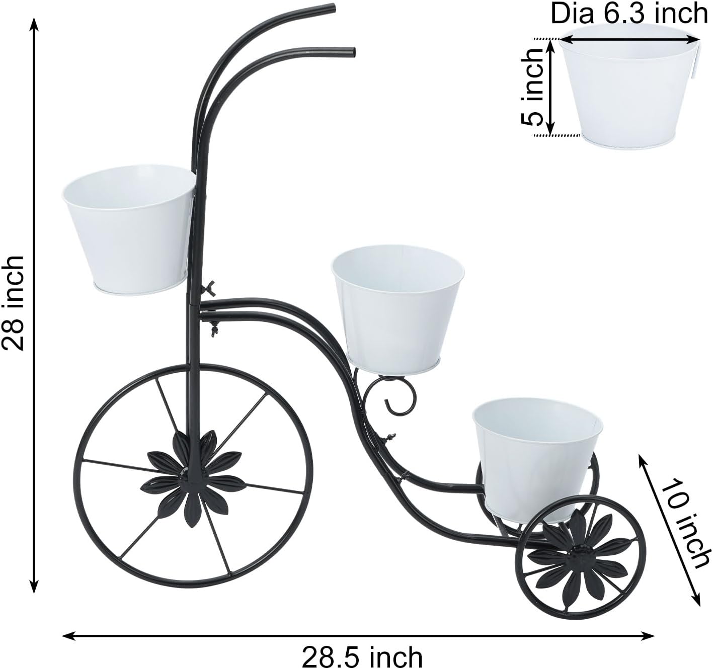 LEWIS&WAYNE Metal Tricycle Planter, 3 Tier Floral Flower Plant Stand Holder Hand Painted Outdoor Garden Patio Decor