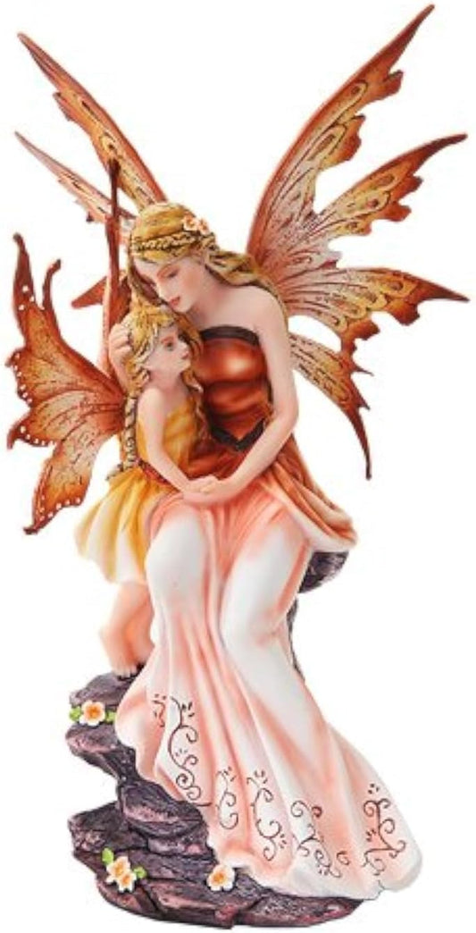 PTC 8.75 Inch Mother and Baby Orange Winged Fairy Statue Figurine