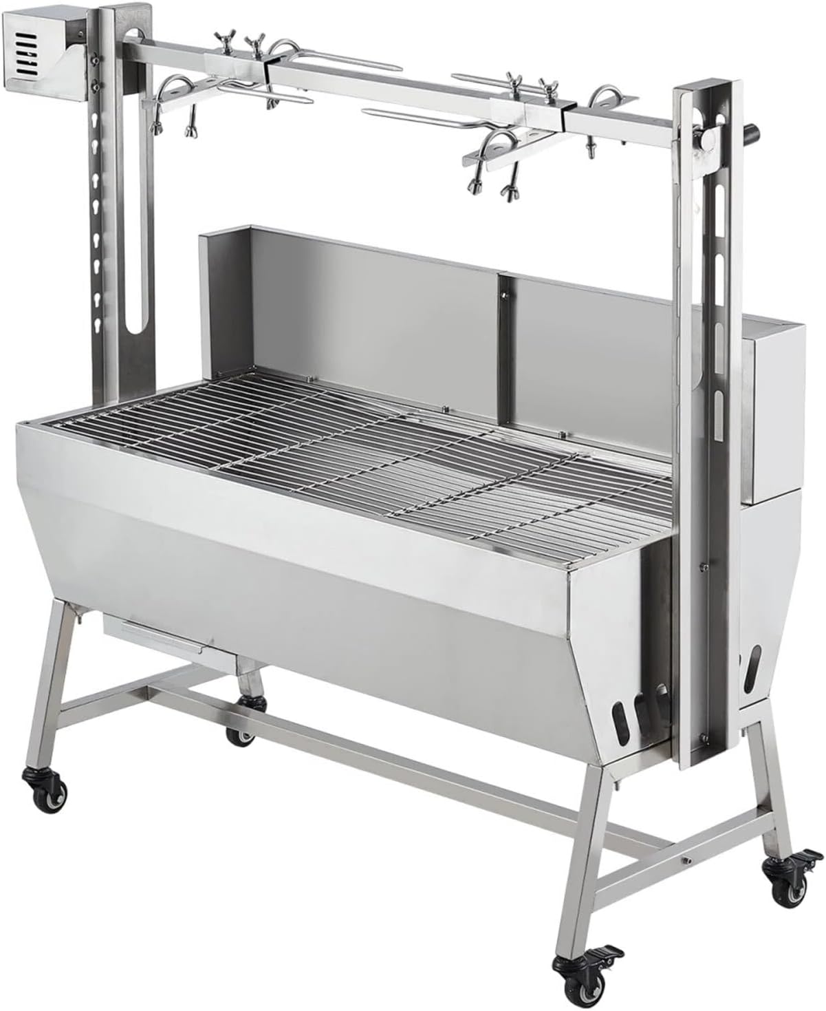 Stainless Steel Electric Pig Rotisserie Grill with Fire Pit & Baffle - 60kg Capacity, 50W Motor for Whole Pig/Lamb, Asador de Puerco Outdoor Camping BBQ