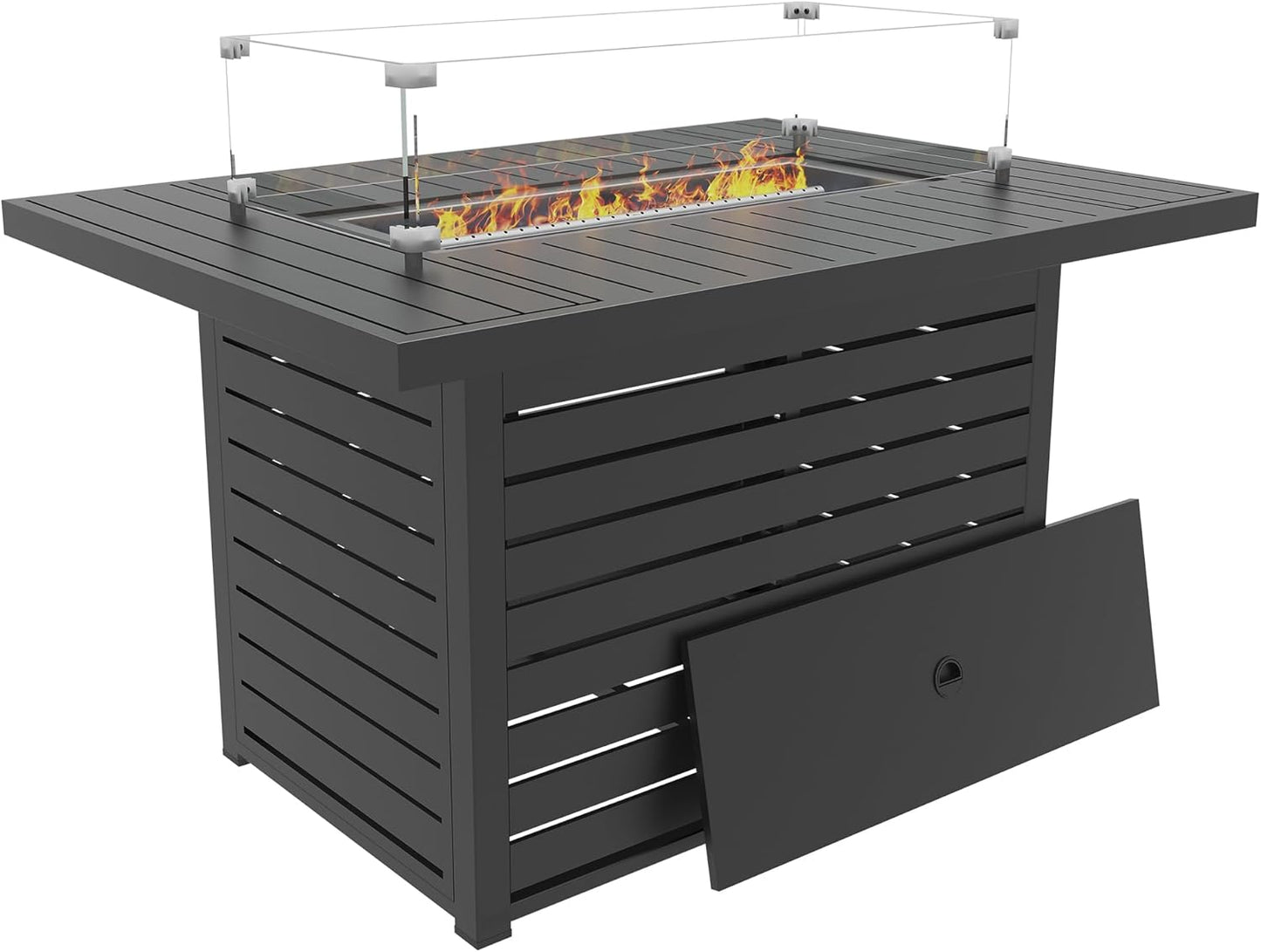 43.3 inch Outdoor Propane Fire Pit 2 in 1 Firepit Table Gas Fire Pit Table with Lid, Glass Wind Guard Rectangle Gas Firepit Table for Garden/Patio, CSA Certification (Dark Grey)