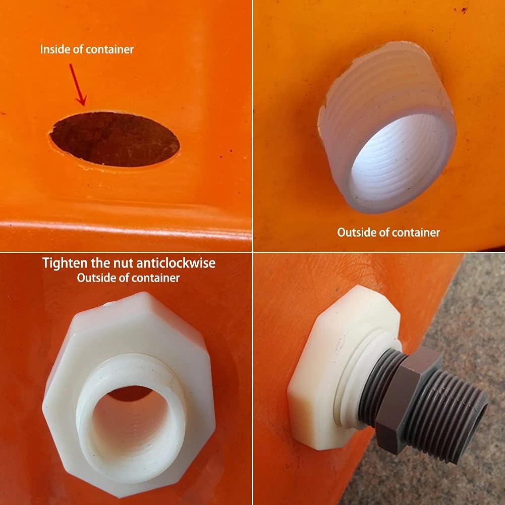 2" Female ABS Bulkhead Fitting, Plastic Water Tank Connector Adapter Fitting with Plugs for Outdoor rain Barrel Garden Hose Adapter Spigot kit Water Tank Gallon Drain Bucket(Set of 2)