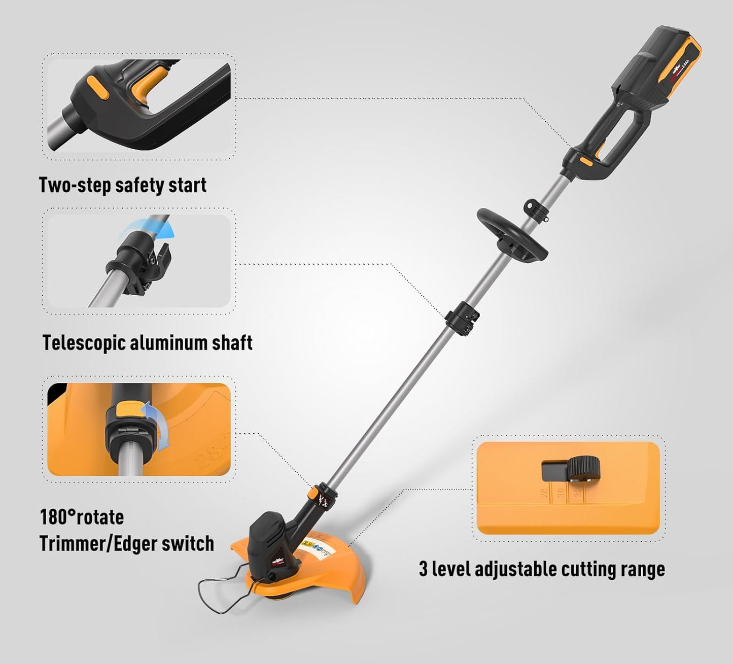 40V Cordless Weed Whacker, 2Ah Battery Powered Weed Eater, 3-Positions Adjustable Cutting Width Grass Trimmer, Telescopic Aluminum Shaft String Trimmer, Battery & Charger Included