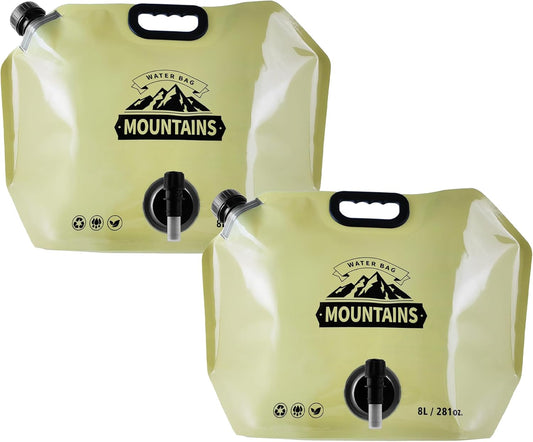 Collapsible 8L Water Storage Bag, BPA-Free Portable Folding Water Jug with Adjustable Faucet, Leakproof Emergency Water Bag for Camping, Hiking, Riding, Outdoor Sport (BEIGE, 2)