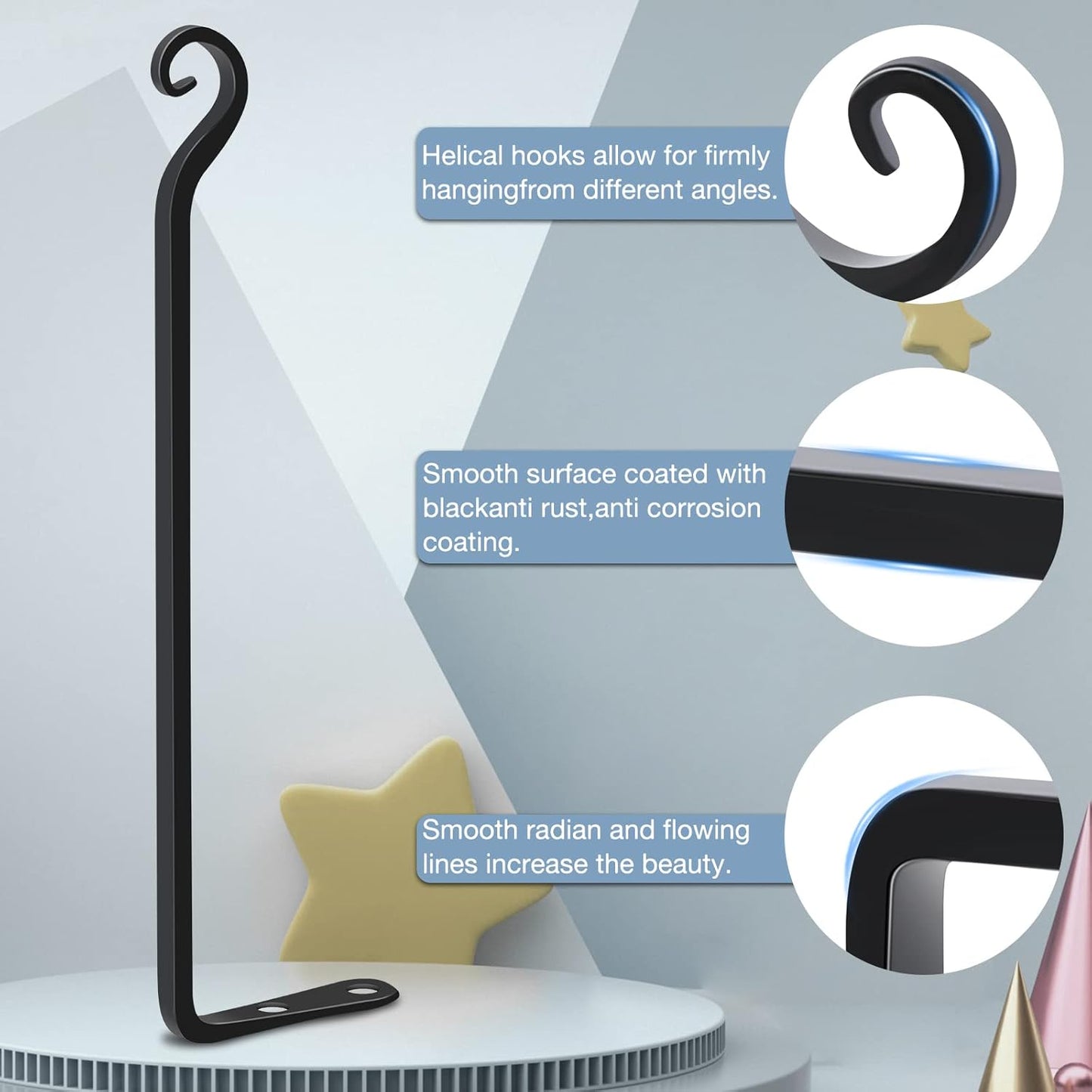 Gtongoko 2 Pack 15 Inch Plant Hangers Outdoor Metal, Plant Hooks for Wall Indoor, Outdoor Hooks for Hanging Bird Feeders, Plant Bracket, Lanterns, Wind Chinme, Black