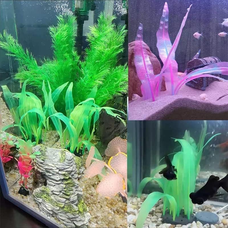 1Pcs Aquarium Decoration Green Plants Simulation Artificial Water Grass Fish Tank Decor Silicone Glowing Kelp Ornament Aquarium Accessories,Green,9.84in