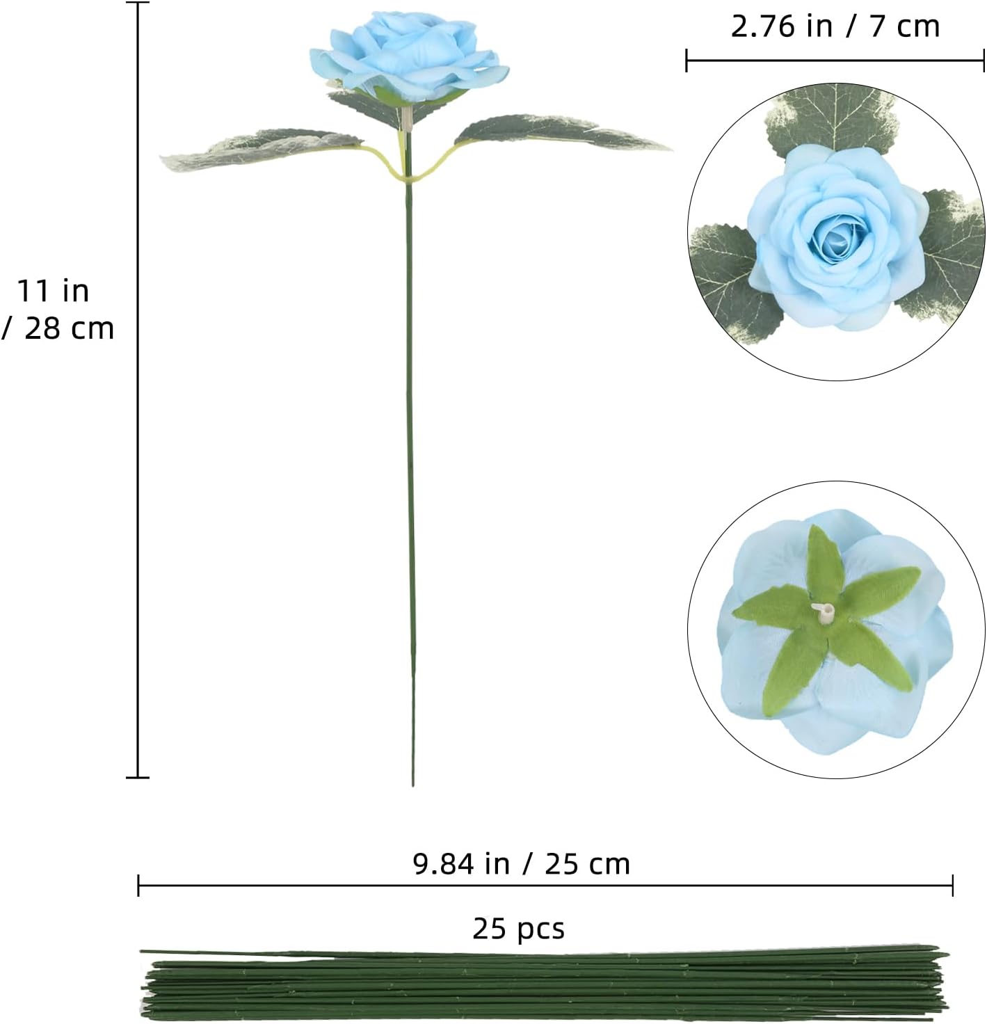 25PCS Artificial Rose Flower Heads Light Blue Rose Flower with Stem Velvet Rose Flowers Heads Bulk for DIY Wedding Home Party Baby Shower Decor(Light Blue)