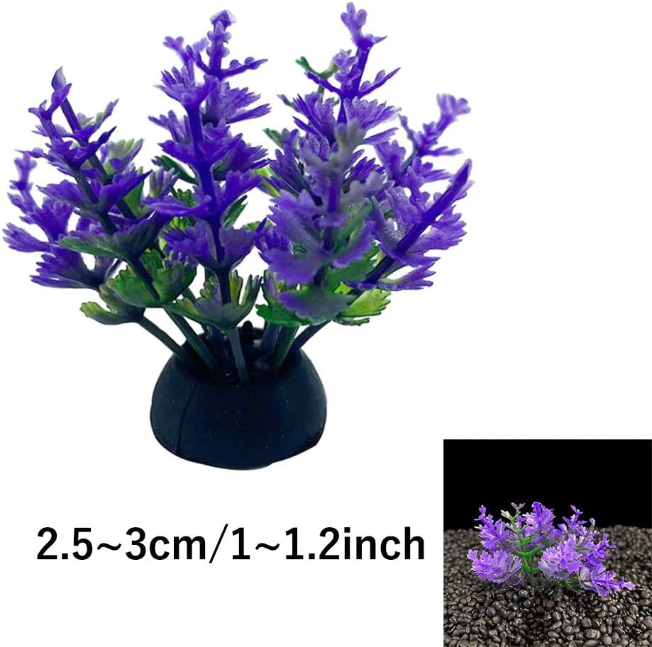 Smoothedo-Pets Aquarium Plant Fish Tank Decoration 20 Pieces Small/1" Tall Plastic Artificial Plant Goldfish Hide Mini Grass Set (Purple)