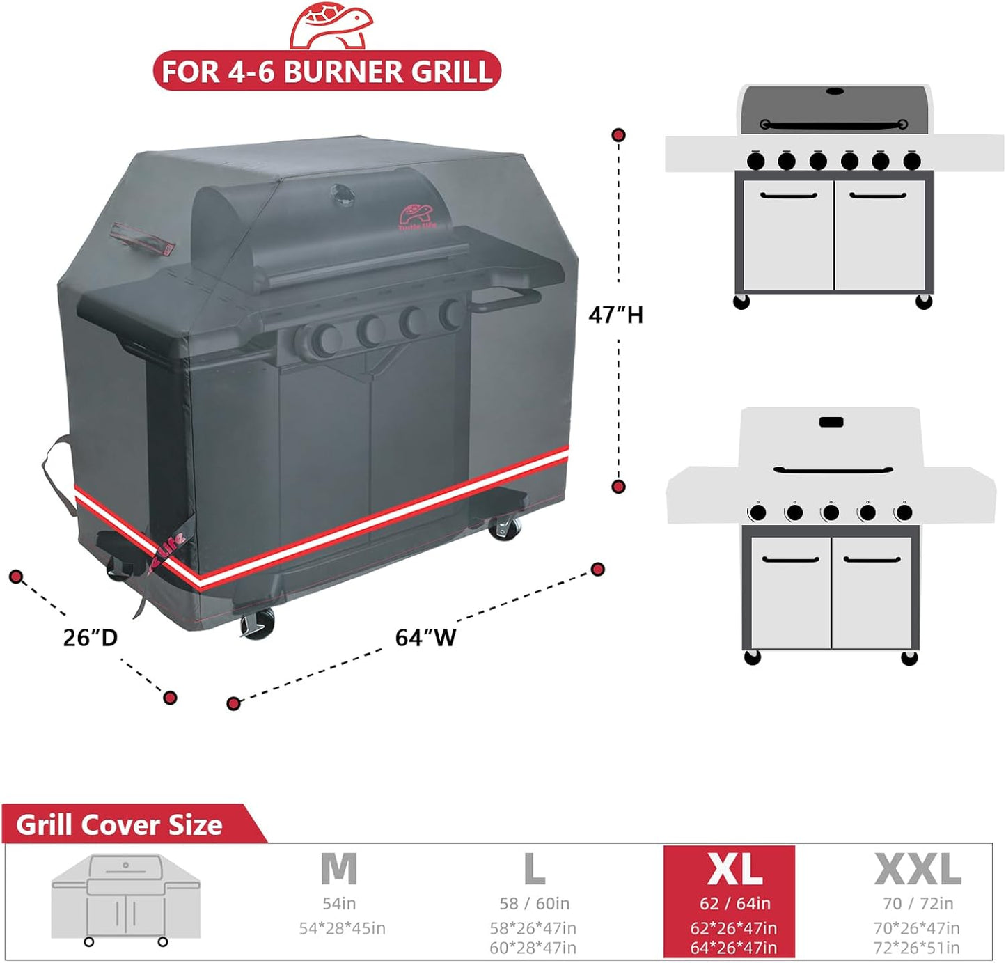 BBQ Grill Cover, 64 Inch Heavy Duty Waterproof 4-6 Burner Barbecue Gas Grill Covers for Weber Genesis Char-Broil Deluxe Royal Gourmet GA Series, Black