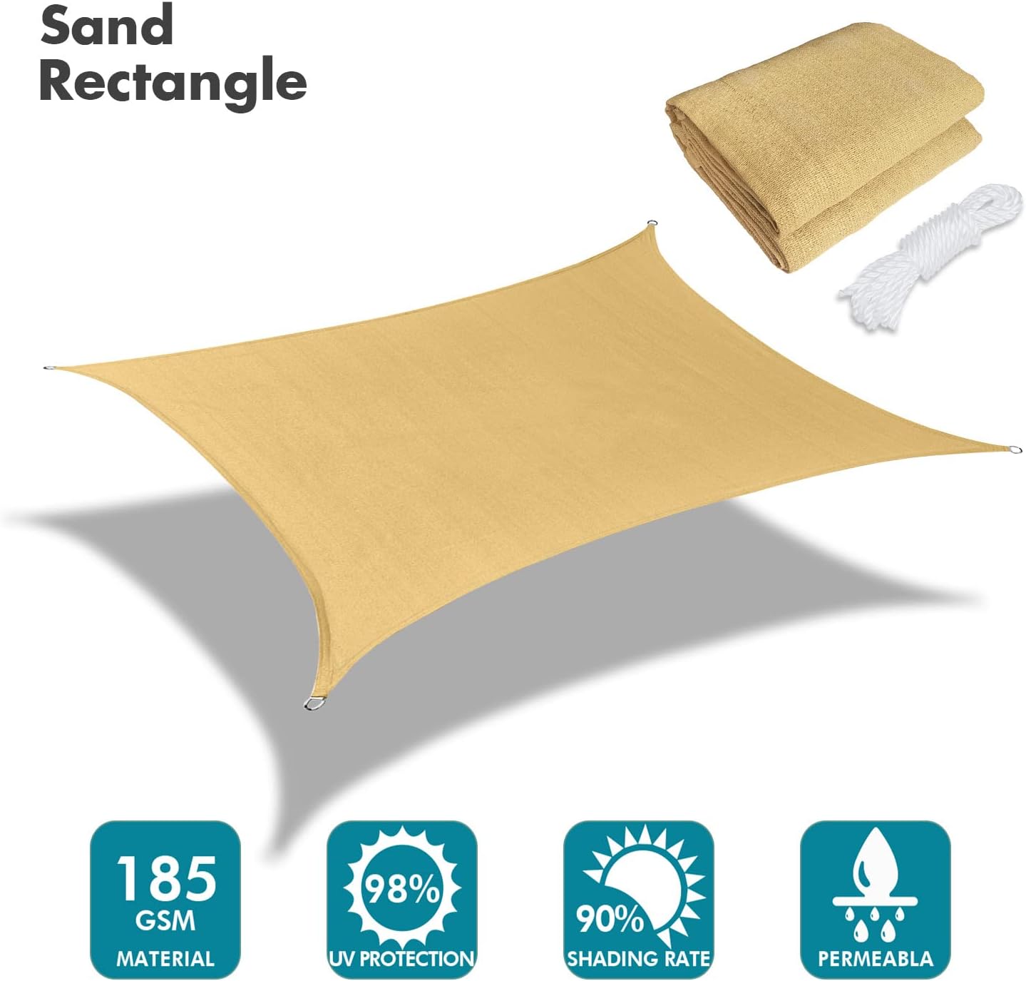 KANAGAWA 14'X22' Sand Custom Size Sun Shade Sail Rectangle UV Block Canopy Cover for Patio Backyard Lawn Garden Outdoor (Customized Available)