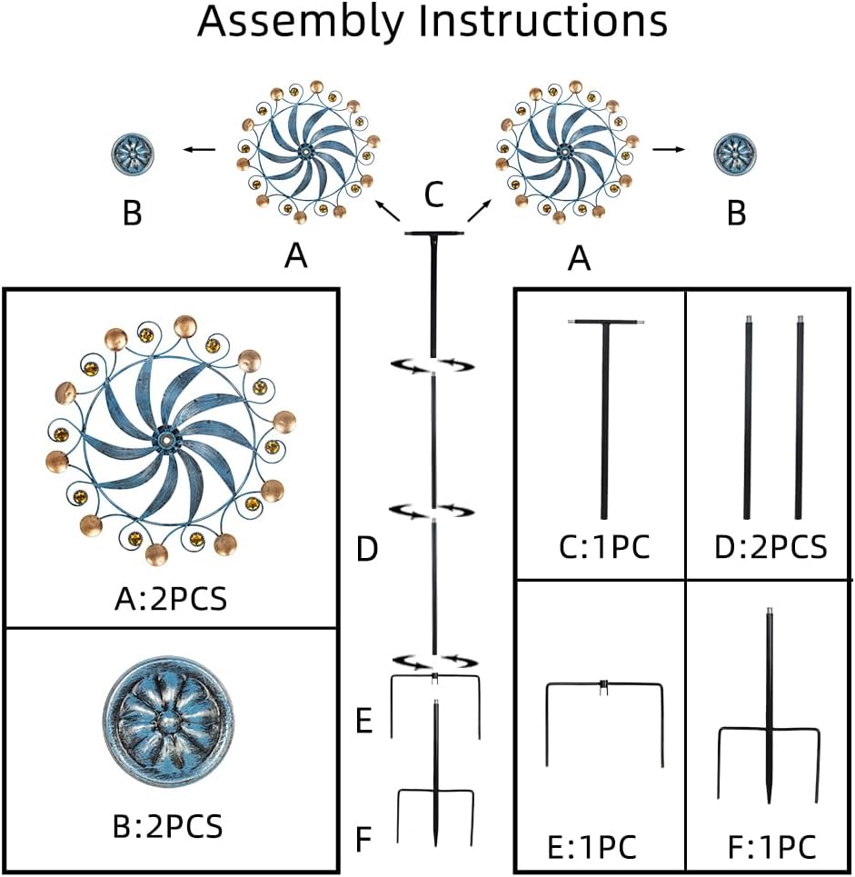 Stargarden Wind Spinner, Retro Wind Spinner Outdoor Metal Pinwheels, 63 * 13 Inch Kinetic Windmill for Yard and Garden Decor