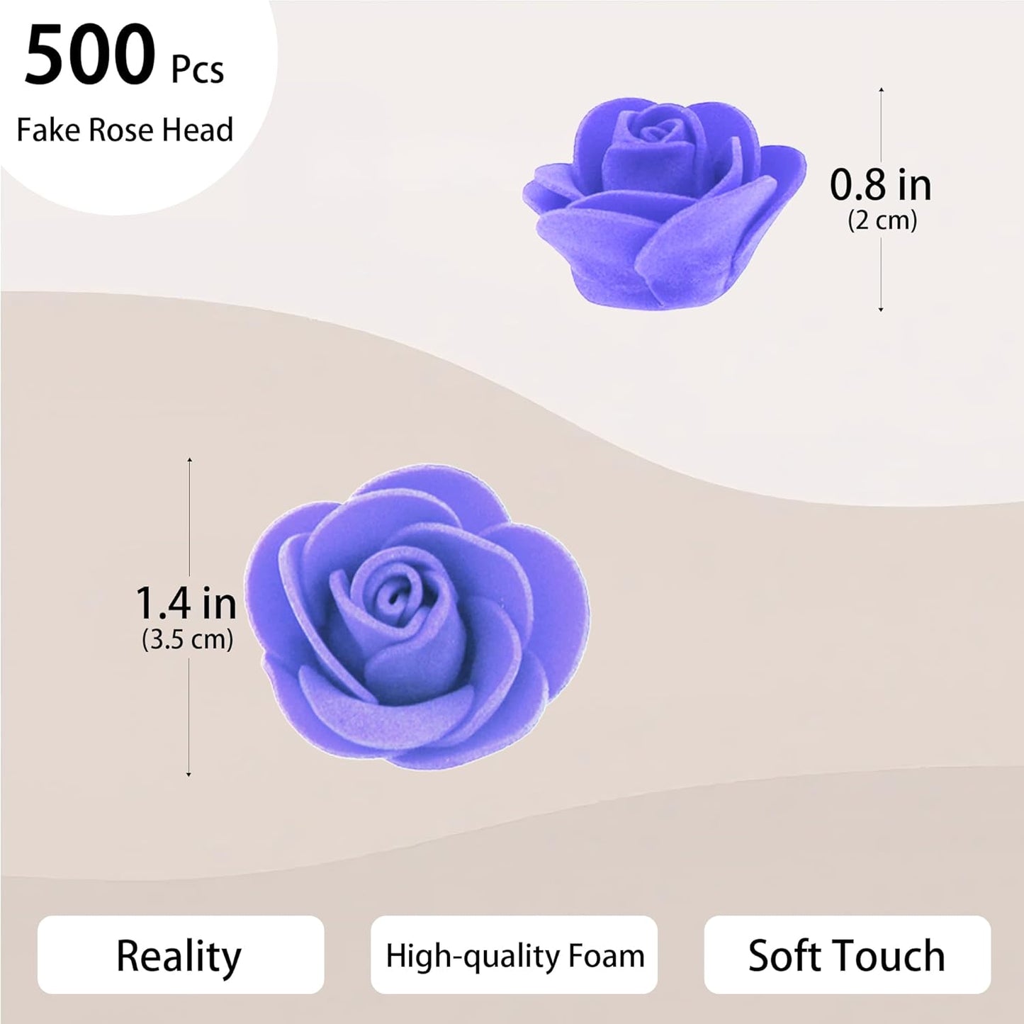 500 Pcs 1.4 Inch Mini Artificial Flowers Head Bulk 5 in 1 Set Faux Foam Fake Small Rose Tiny Baby Flores Bouquet Cake Gift Home Decoration DIY Craft (Purple)