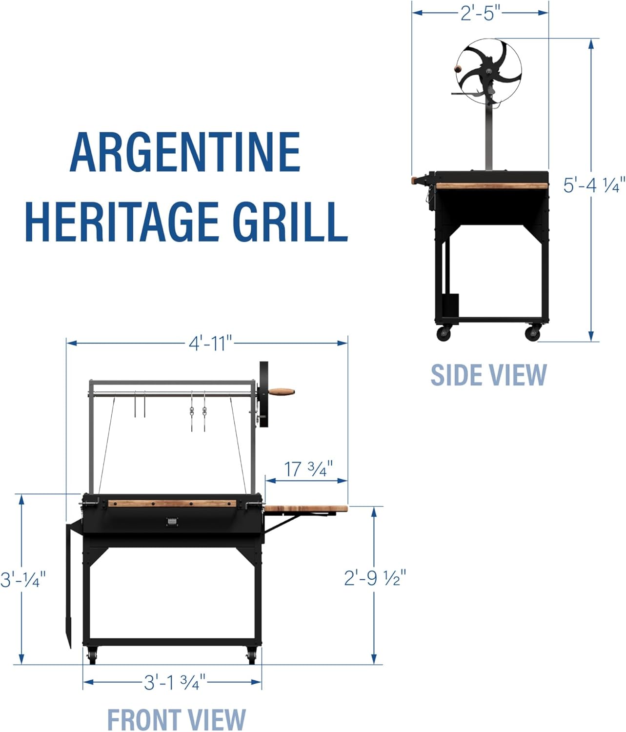 Backyard Discovery Argentine Santa Maria Heritage Wood Fire & Charcoal BBQ Grill with Adjustable Grill Grates, Fire Bricks, Heavy-Duty Steel, S-Hooks, Acacia Wood Table for Outdoor Gaucho Grilling