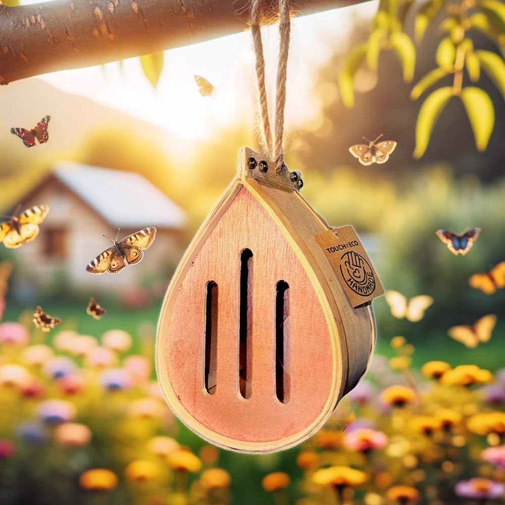 Pollinating Palace-Wooden Hanging Butterfly House, Natural Habitat to Attract Butterflies to Your Garden and Yard