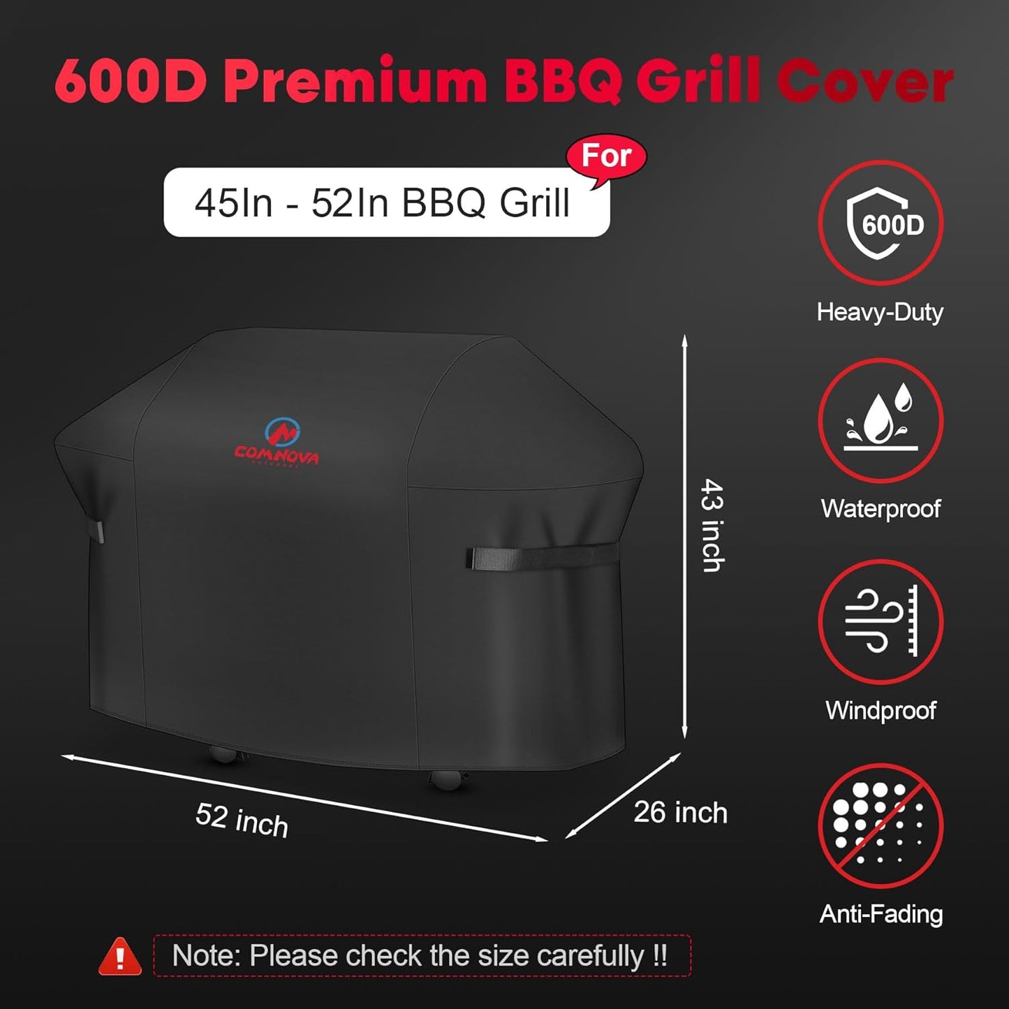 Comnova Grill Cover 52 Inch - BBQ Grill Covers for Weber Spirit 300 Series Gas Grill Heavy Duty & Waterproof, 7106 Weber Barbecue Cover for Spirit E310, Sprit E315, Spirit E330 and Spirit ii E310