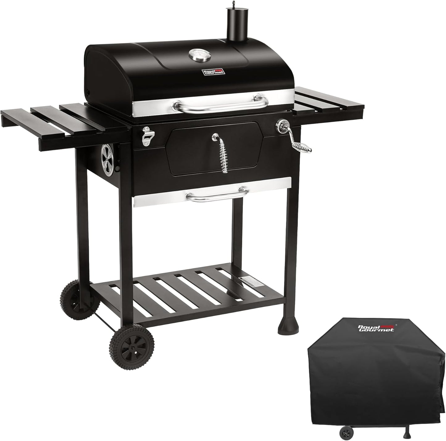 Royal Gourmet CD1824EC 24 Inch Movable Charcoal Grill with Cover, 490 Sq. In. Cooking Area, Outdoor Barbecue Grill with Foldable Side Tables for Outdoor Picnic and Camping Grilling, Black