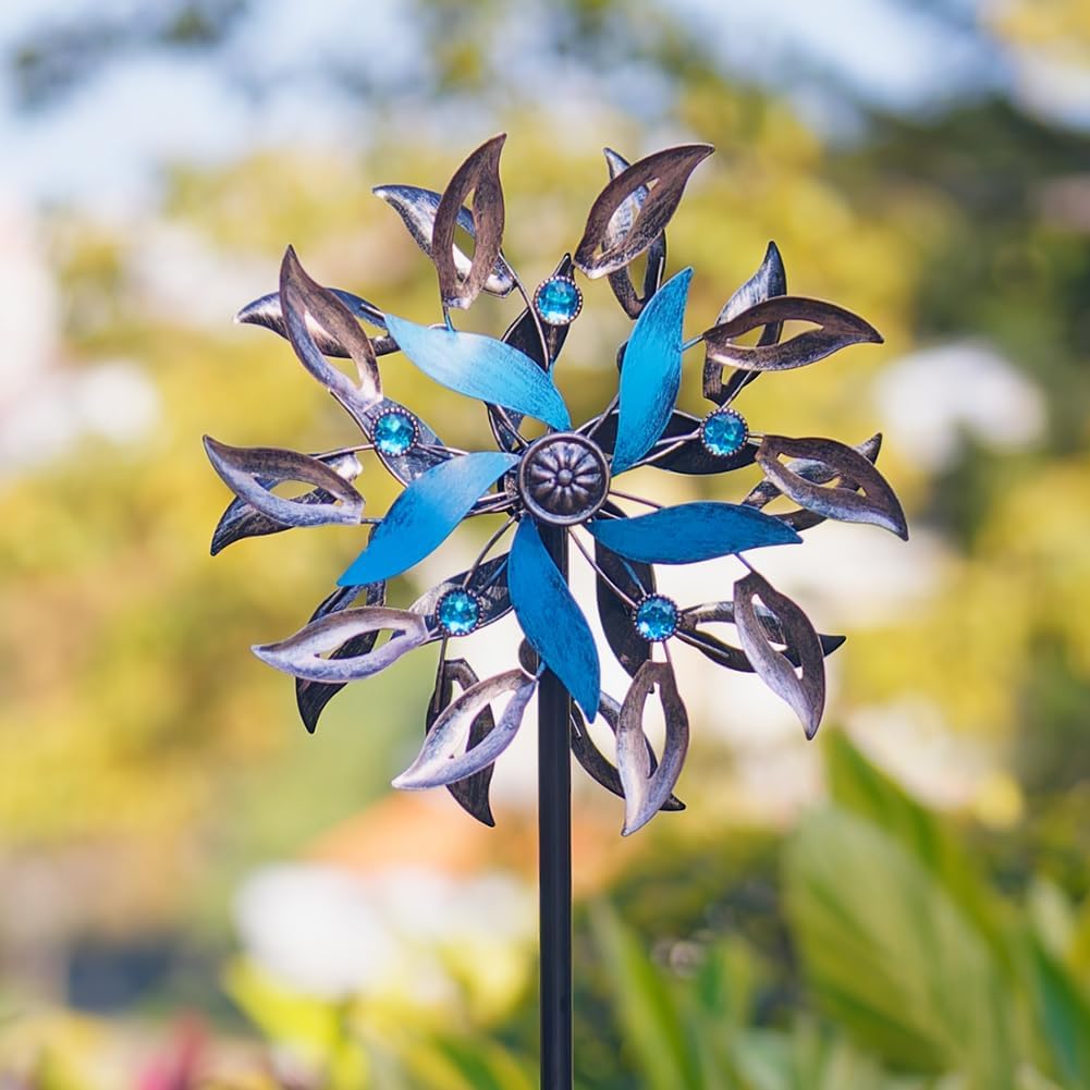 Stargarden Wind Spinners Outdoor, 13.4 Inch Metal Wind Spinner, Decorative Kinetic Pinwheels, Classic Double Windmill for Yard, Garden Decor