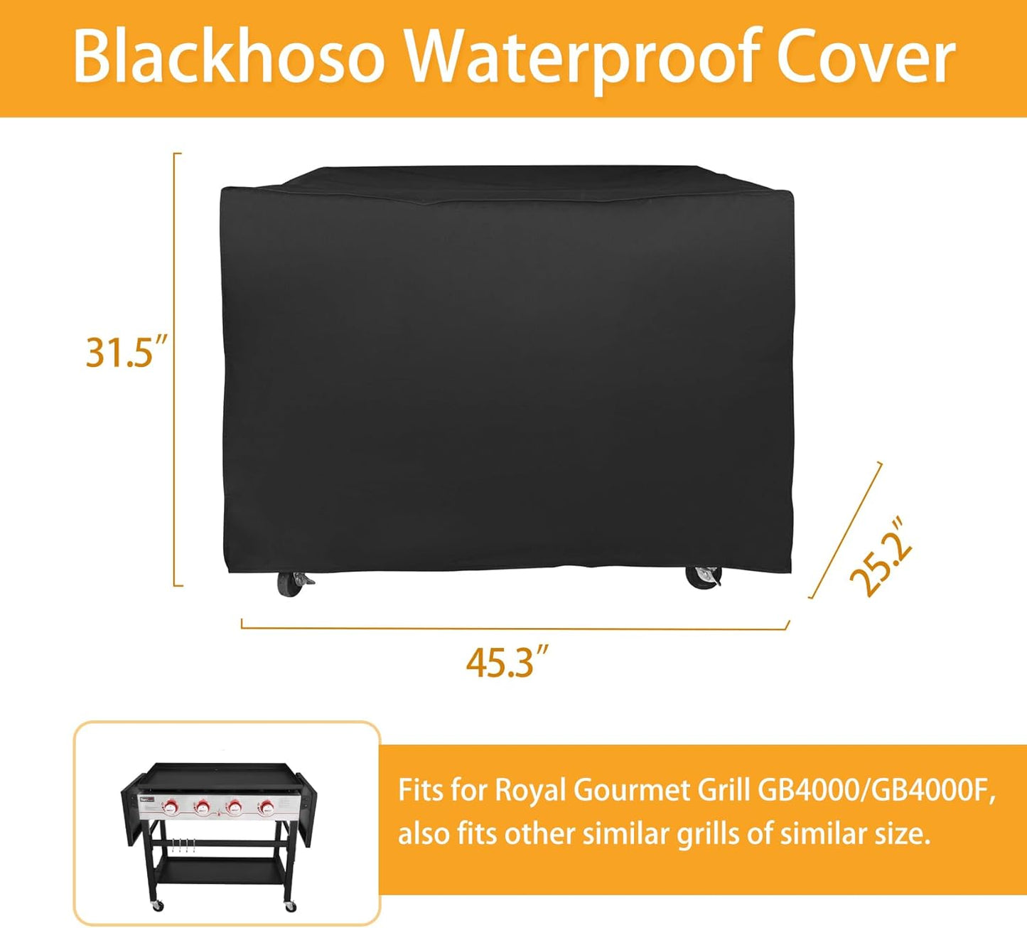 Grill Cover for for Royal Gourmet GB4000 GB4000F, 45 inch 600D Heavy Duty Cover CR4014, Durable Outdoor BBQ Waterproof Grill Cover