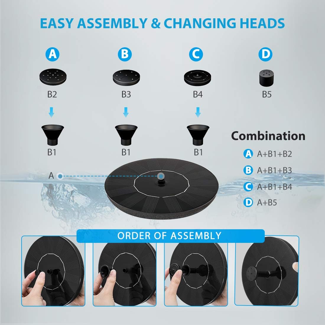 VIVOHOME Polyresin Antique Outdoor Golden Garden Bird Bath and Solar Powered Round Pond Fountain Combo Set