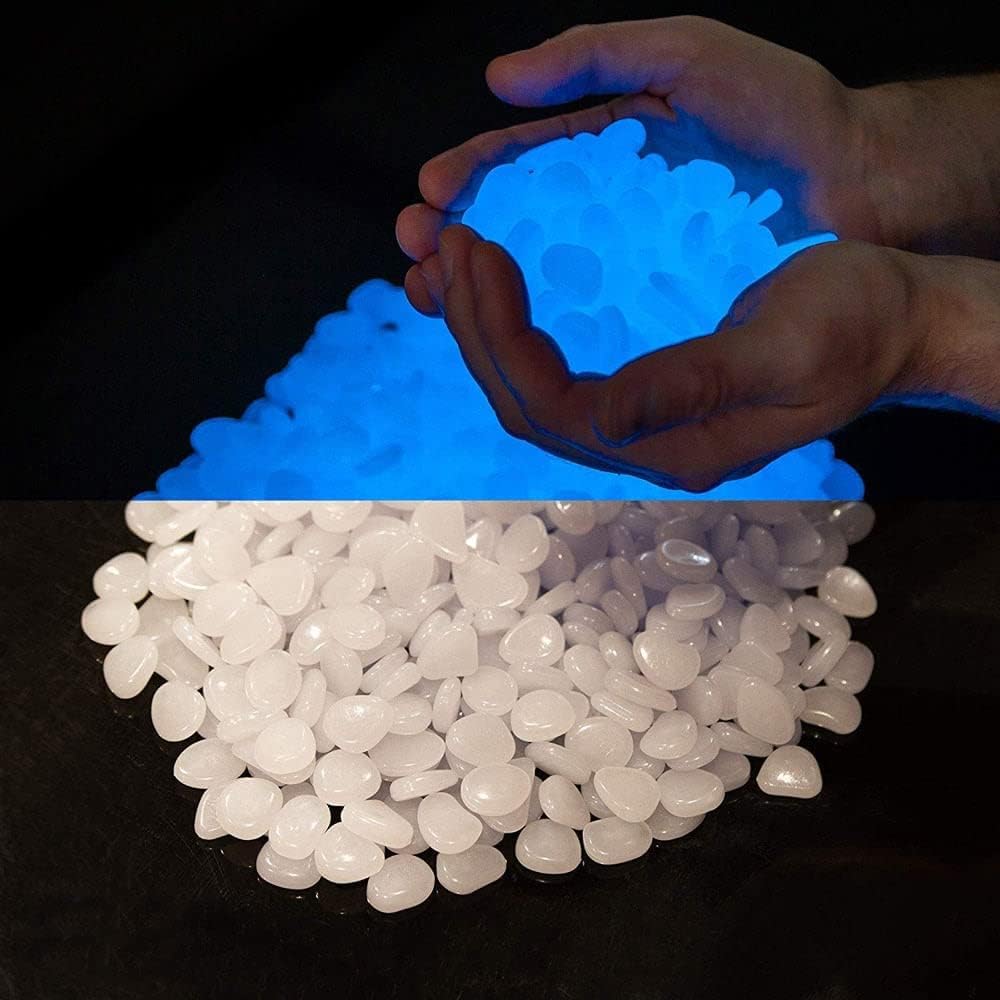 Party Zealot Inc 2lb 400PCS Glow in The Dark Pebbles Stones for Indoor and Outdoor Walkways Garden Driveway Large Bag Powered by Light and Solar (White)