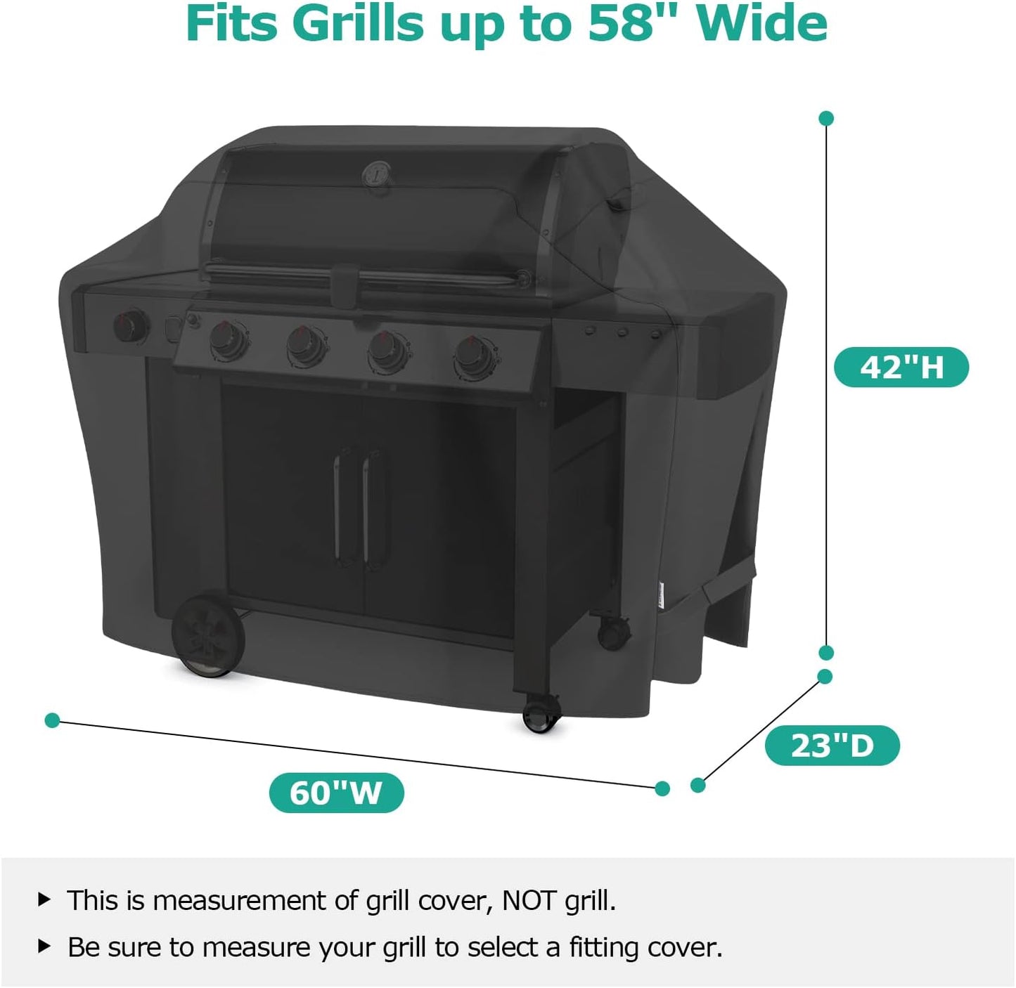 SunPatio Gas Grill Cover 60 Inch, Outdoor Heavy Duty Waterproof Barbecue Gas Cover, UV and Fade Resistant, All Weather Protection Compatible for Weber Charbroil Brinkmann Grills and More, Black