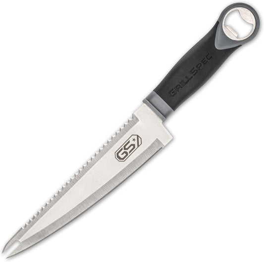 VIPER Grill Utility Knife - 8 inch High Carbon Stainless Steel Chef Knife Bread Knife Meat Turner Bottle Opener with Sheath Grilling Gifts for Dad Men