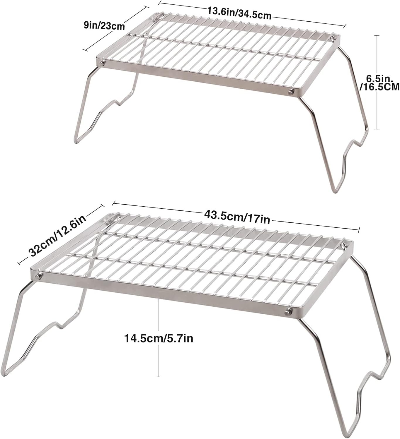 REDCAMP 17" Large Folding Campfire Grill 304 Stainless Steel Grate, Heavy Duty Portable Camping Grill with Carrying Bag for Outdoor Cooking Backpacking Hiking Picnics BBQ