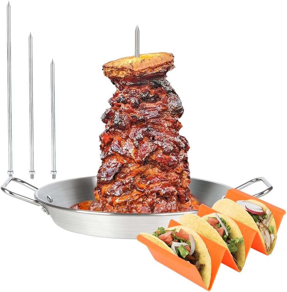 Stainless Steel Vertical Spit for Oven/grilling - Gyro/Shawarma Pan Rotisserie Skewer Stand, Gyro Plate/Pan for Chicken, Meat, Kebabs -Home Use