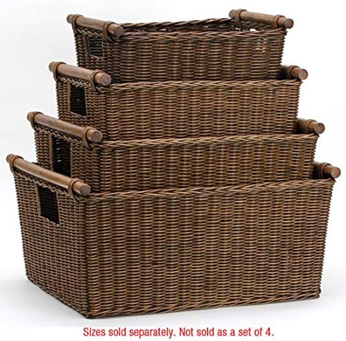 The Basket Lady Pole Handle Wicker Storage Basket, Extra Large, 20 in L x 16 in W x 10 in H, Antique Walnut Brown