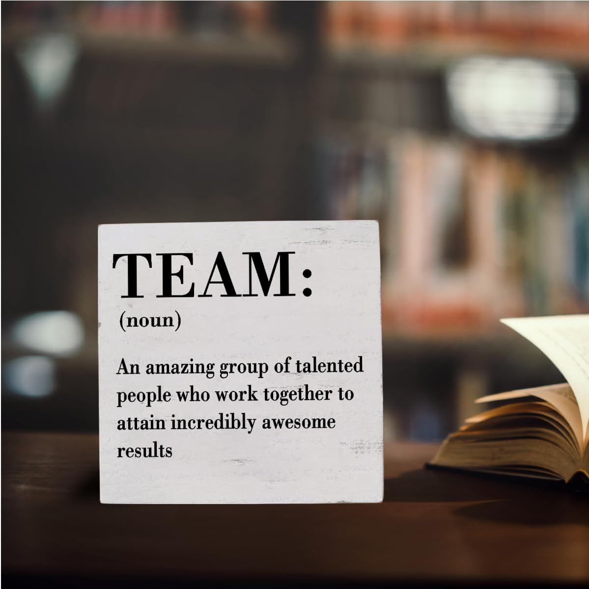 HTBIG Inspirational Team Noun Office Decor Desk Decor Wooden Box Sign Rustic White Wood Block Plaque Box Sign for Home Office Desk Shelf Table Decoration Coworker Gift Team Definition Teamwork Sign