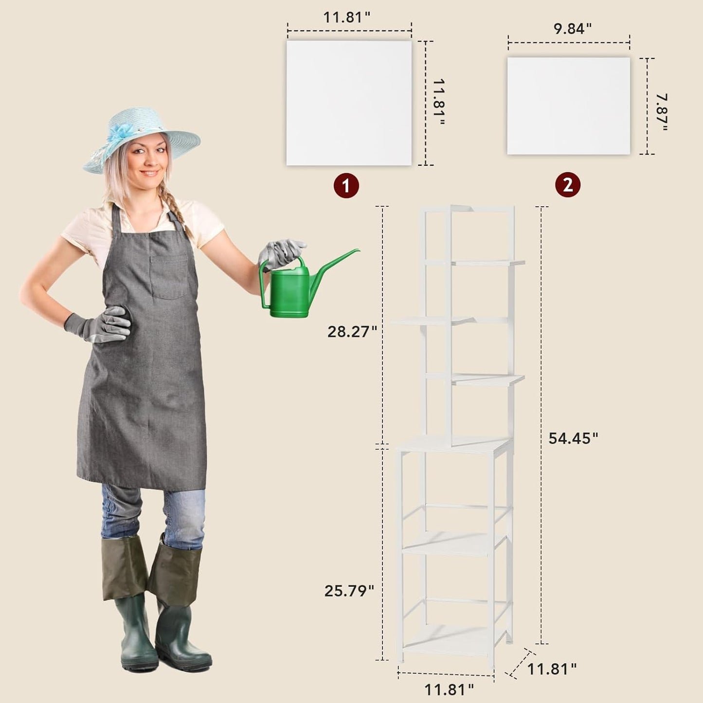 Plant Stand Indoor with Grow Light, 6-Tiered Tall Plant Stand Indoor, Metal Plant Shelf with Bookshelf Bookcase and Adjustable Light, Ideal for Living Room, Reading room, Garden, Patio (white)