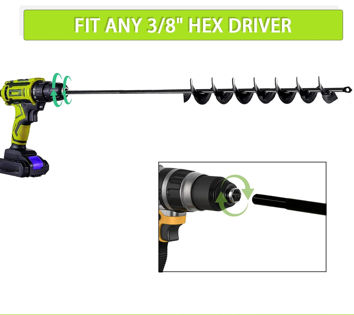 TCBWFY 2x32 Inch Auger Drill Bit for Planting - Long Handle Easy Planter Garden Auger - Bulb & Bedding Plant Augers - Post Hole Digger for 3/8”Hex Drive