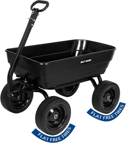 BILT HARD Poly Garden Dump Cart 1200 lbs with No Flat Tires, Quick Release, 2-in-1 Convertible Handle, 7 Cu Ft Dump Wagon Heavy Duty for Yard, Outdoor