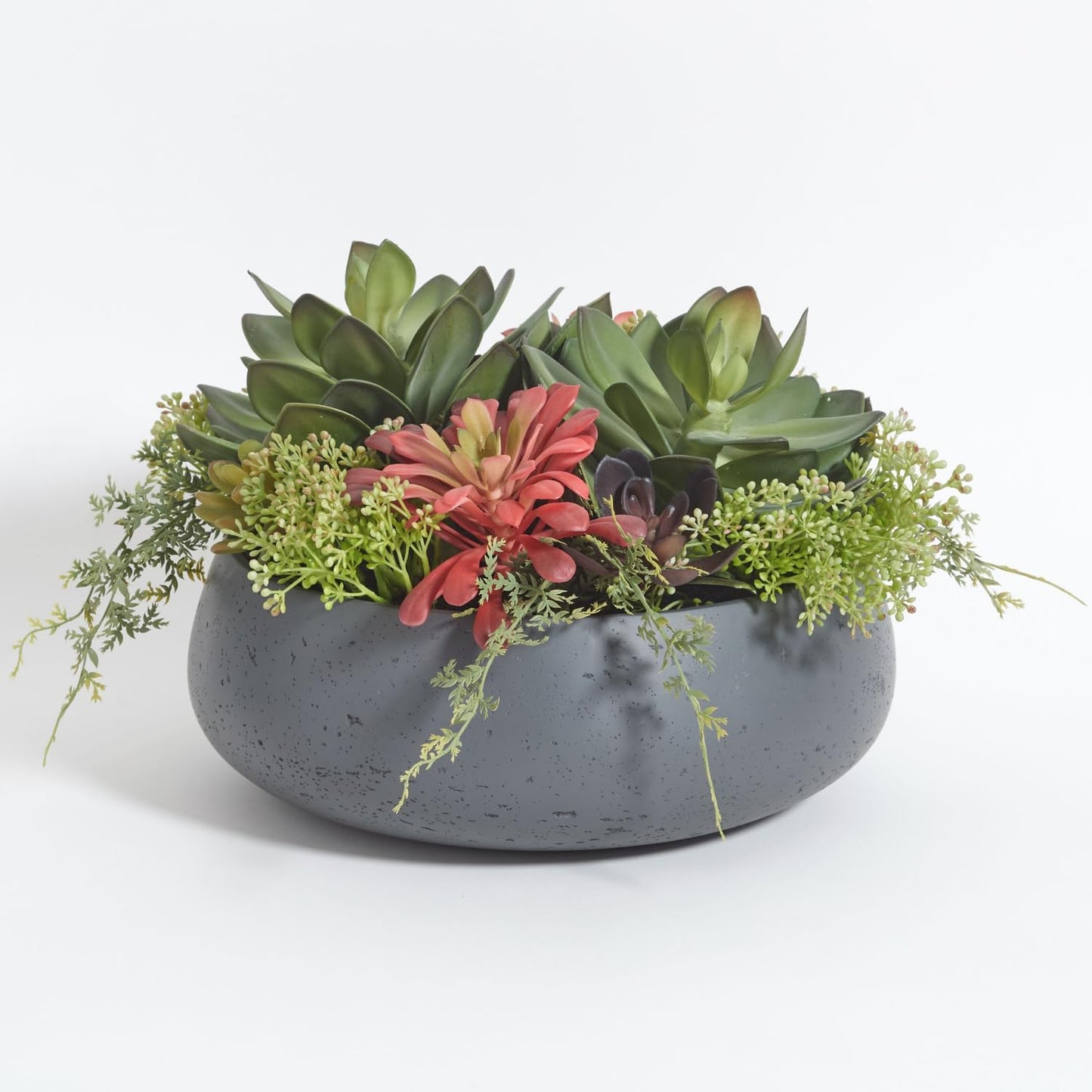 Faux Succulent Arrangement, Premium Artificial Indoor Plant Enhances Interior Design, Display on Any Surface in Your Home Adding an Inviting Touch of Nature, Grey Planter Pot Included