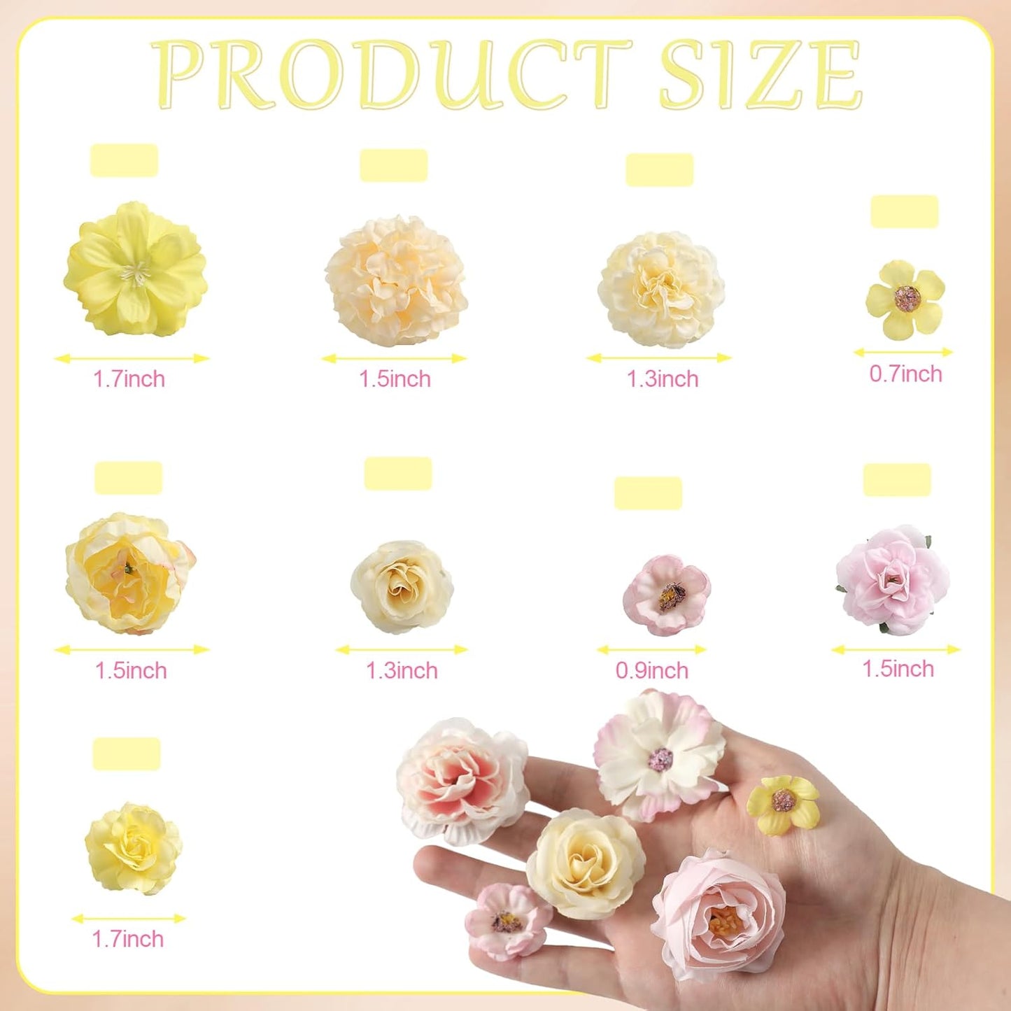 Faux Flower Heads Small Silk Artificial Flower DIY Fake Mini Flowers Rose Daisy Flowers Craft Supplies for Wedding Party Wreath Graduation Season Party Home Decor (125, Yellow Pink)