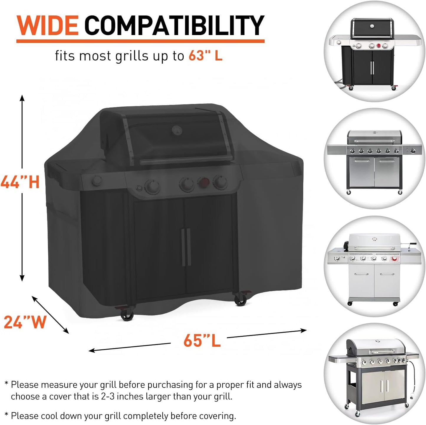 65 Inch Grill Cover Waterproof and Fade Resistant Barbecue Gas Grill Covers for Outside, All Weather Protection Compatible with Weber Char Broil Nexgrill and More Grills