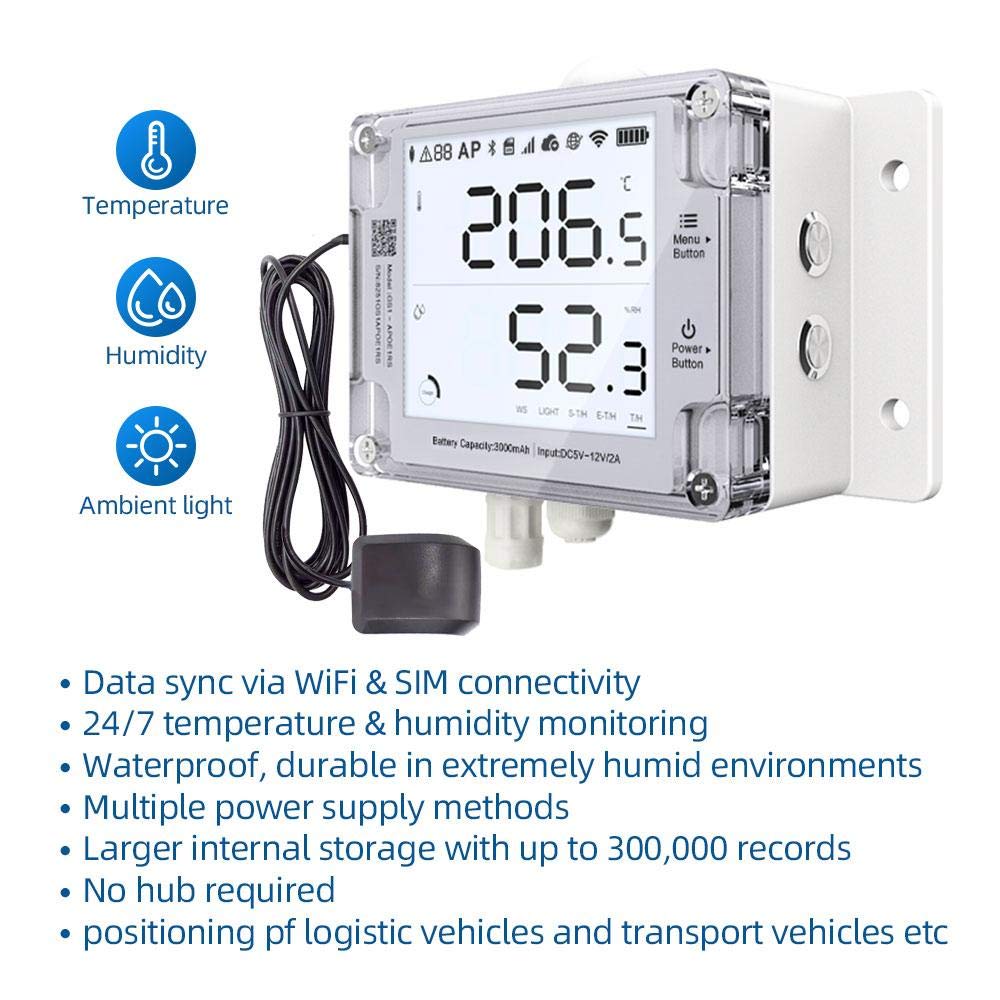 Ubibot Thermometer Hygrometer, Wireless Temperature Data Logger, Remote Humidity Monitor for Refrigerated truck Free App Email Alarm, IFTTT 2.4GHz only (GS1-PL4G1RS WiFi & SIM GPS Location Tracker)